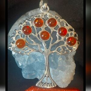 Sterling SIlver Baltic Amber tree of life pendant